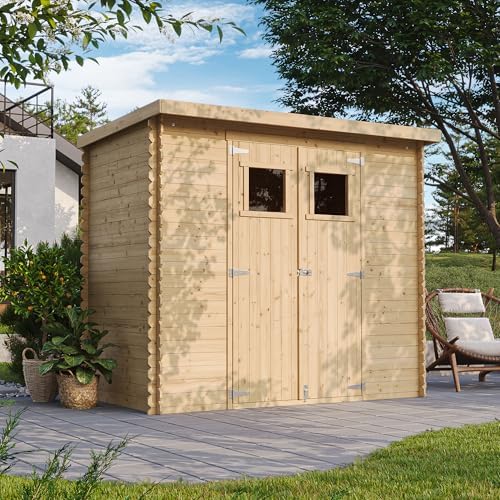 TIMBELA M310 Garden Storage House 142 x 239 x 200 cm/2.66 m² – Shed for Outdoor Garden – Small Wooden Shed – Roof, Windows
