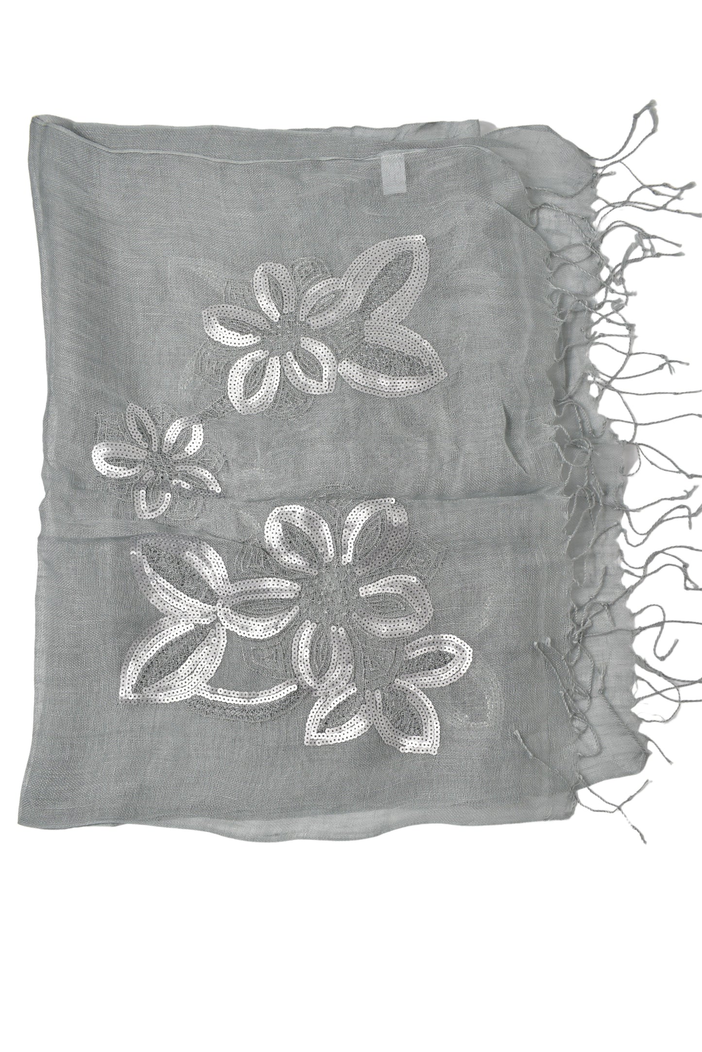 Stola in lino fiori grigio