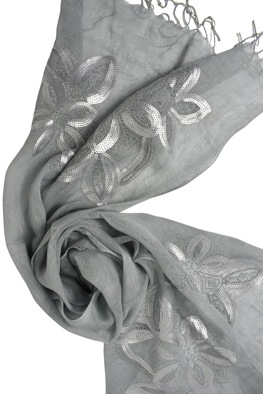 Stola in lino fiori grigio