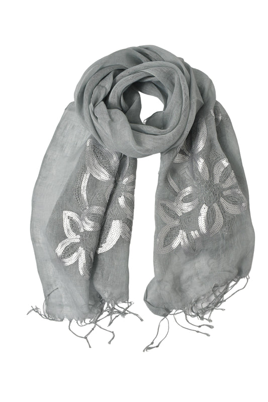 Stola in lino fiori grigio