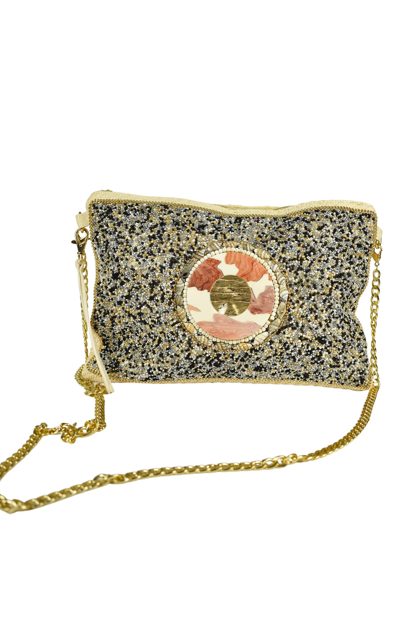 Pochette con tracolla placca nera