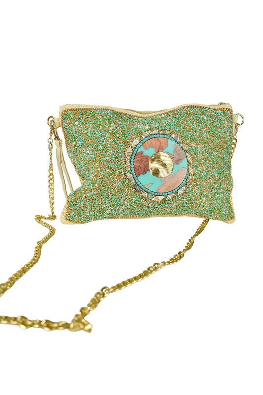 Pochette con tracolla placca Verde