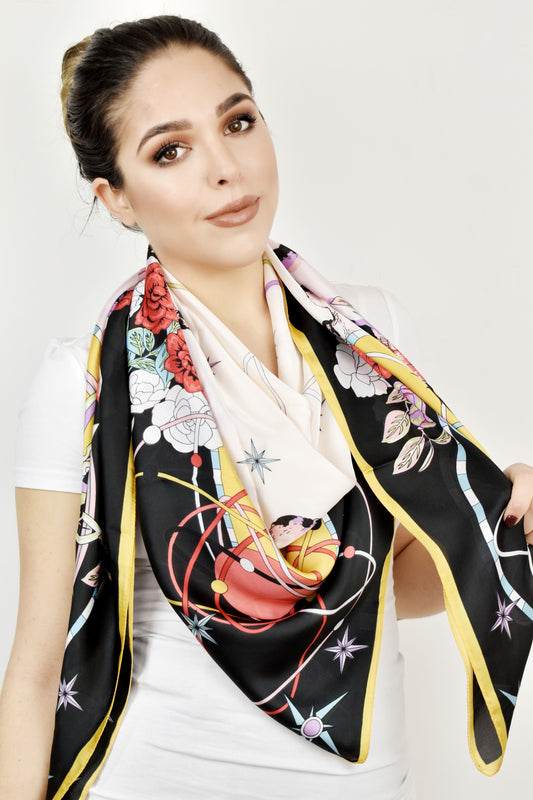 Foulard quadrato maxi rosa dei venti